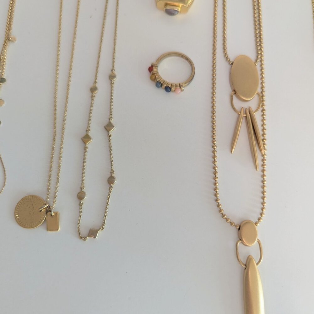 Madewell & Anthropologie Curated Gold Jewelry Bundle Layered Chains Rings - Picture 12 of 13